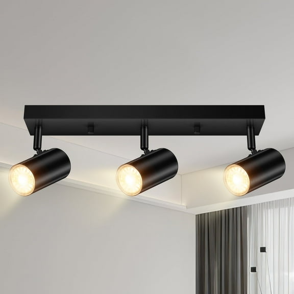BoostArea LED Plug-in Track Light,Black 3-Light Track Lights Kit,Modern Flexible Ceiling Spotlight, 15ft Cord,Wall Lights Fixtures for Bedroom Hallway