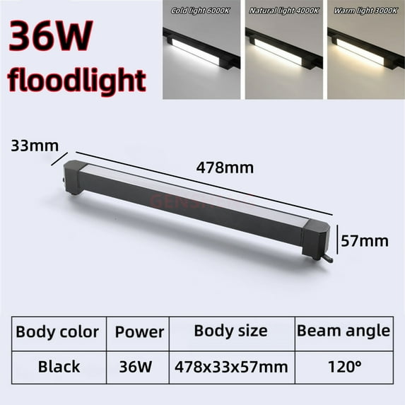 LED Track Lights Supermarket Rail Spotlight Home Ceiling Lamp Led Office Lighting Fixture Kitchen Living Room Grille Floodlight (Black downlight 36W,Natural light 4000K)