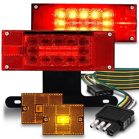 LED Trailer Light Kit With Front Marker Lights [36 High-Vis LEDs] [IP67 Submersible Waterproof] [DOT Approved] [Wiring Harness and Hardware Included] Side Marker Lights/Reflectors License Plate Light