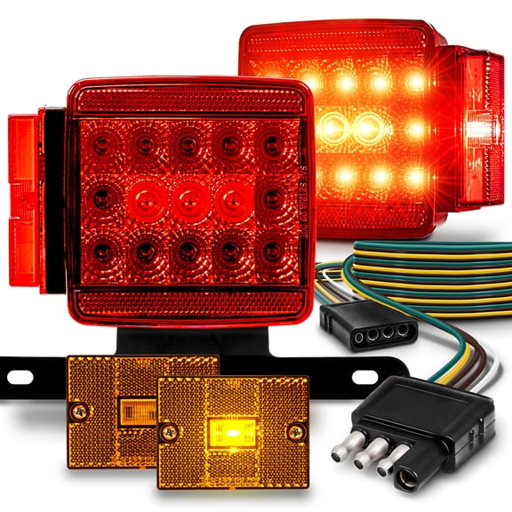 LED Trailer Light Kit With Front Marker Lights 36 High-Vis LEDs IP67 Submersible Waterproof DOT Approved Wiring Harness and Hardware Included Side Marker Lights/Reflectors License Plate Light