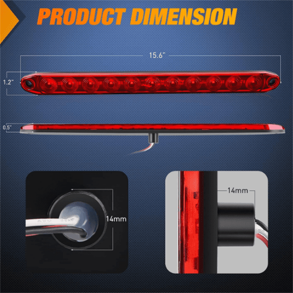 LED Trailer Light Kit Square Stop Turn Tail Red Amber Side Marker lights Third Brake ID Bar for 12V Utility Boat Camper RV Trucks Marine Snowmobile