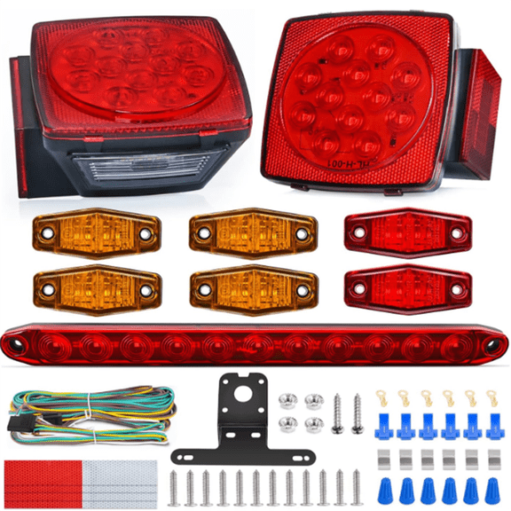 LED Trailer Light Kit Square Stop Turn Tail Red Amber Side Marker lights Third Brake ID Bar for 12V Utility Boat Camper RV Trucks Marine Snowmobile