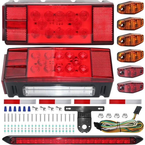LED Trailer Light Kit, Submersible IP68 Waterproof for Boat Trailers, Super Bright Stop Brake Turn Tail License Plate, 4 Amber + 2 Red Marker Lights, LED Bar, 25FT Wiring Harness, over 80"