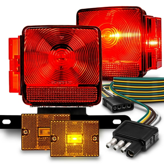 LED Trailer Light Kit w/ Amber Marker Lights [DOT FMVSS 108] [SAE AIS2T2/APC/L] [TBT & License Plate Light & Wiring Harness] [IP67 Submersible] Motorcycle Boat Utility Trailer Tail Brake Light Kit