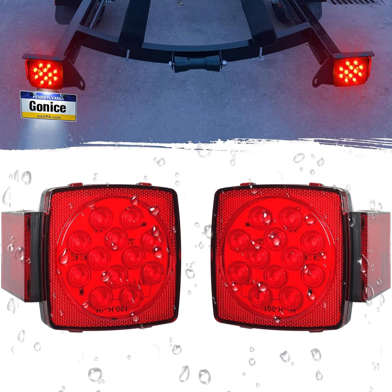 LED Trailer Lights Kit, 12V Submersible Square Led Trailer Light