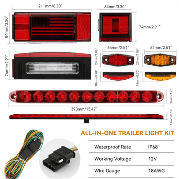 LED Trailer Lights Kit for Utility IP68 Waterproof Boat Trailer Lights