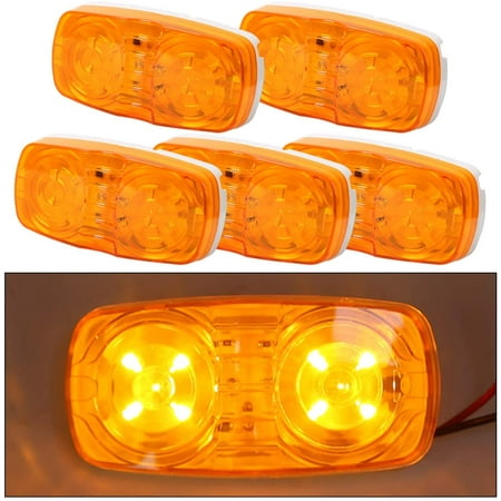 LED Trailer Marker 4" x 2" Bullseye Lights | Super Bright 10 Diodes Light Indicator RED/AMBER | Double Bubble 12V Rectangular Surface Mount RV Camper Trucks LED Side Marker (5Amber)5pcs