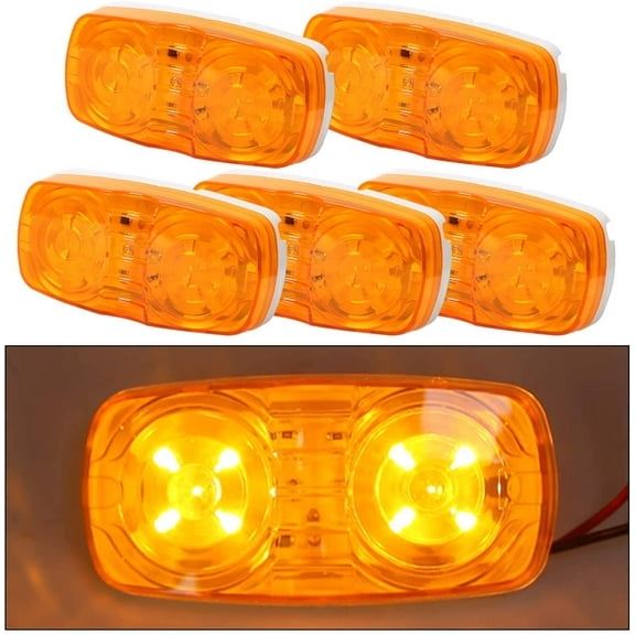 LED Trailer Marker 4" x 2" Bullseye Lights | Super Bright 10 Diodes Light Indicator RED/AMBER | Double Bubble 12V Rectangular Surface Mount RV Camper Trucks LED Side Marker (5Amber)5pcs