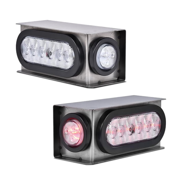 LED Trailer Steel Box Kit Light Fit for Trailer/Truck W/ 6" Oval Tail Light & 2" Marker Lamp Brake Lights Clear Lens Tail Lights Luces Traseras Assembly