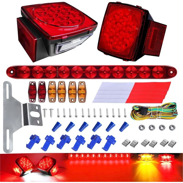 LED Trailer Trail Light Kit, 12V Stop Turn Reverse Tail License Brake