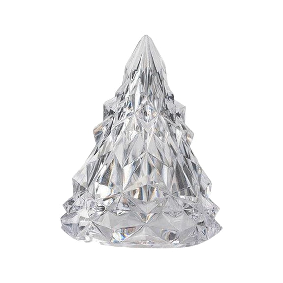 LED Transparent Glacier Tree Night Light, Diamond Facet Mini Christmas Tree Lamp Made of ABS, Battery Included Tabletop Decor Light for Bedroom, Living Room and Indoor Holiday Party Decoration