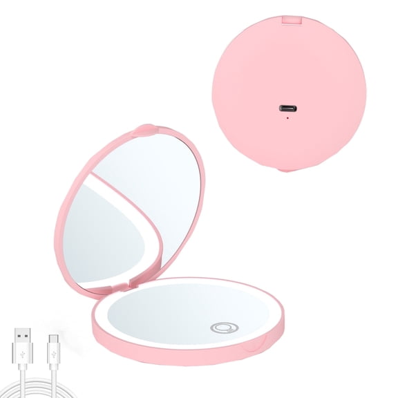 LED Travel Makeup Mirror, Double-Sided 1X/2X Magnifying Mirror, 3.2 Inch with Tri-Color Light for Purse, Pocket