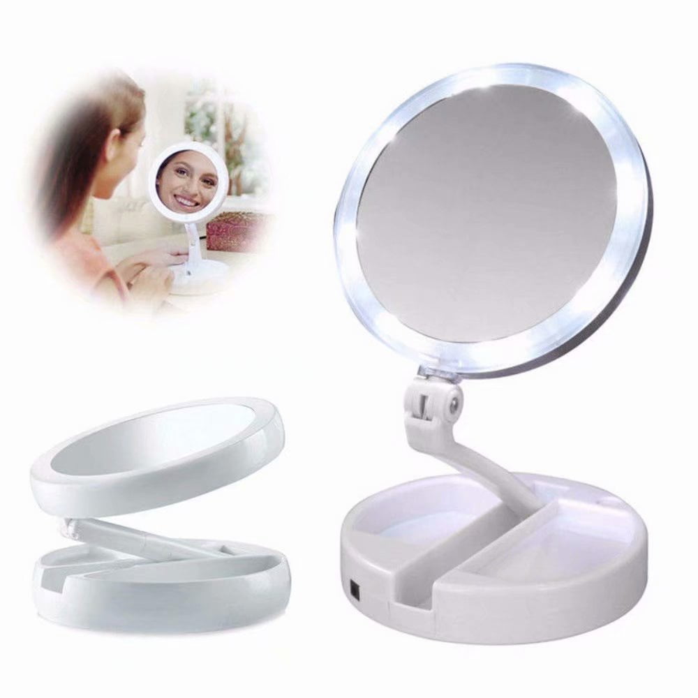 Portable Pliant 1x/10x Grossissant LED Lumineux Miroir de Maquillage Double  Face Batteries de Table ou