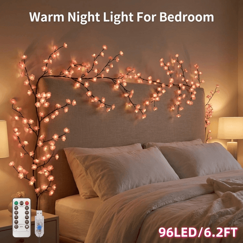 LED Tree Branch Lights for Wall, Cherry Blossom Lights Vine Lights with Remote and 8 Lighting Modes Cherry Blossom Garland Willow Vine for Bedroom Indoor Wall Christmas Decor