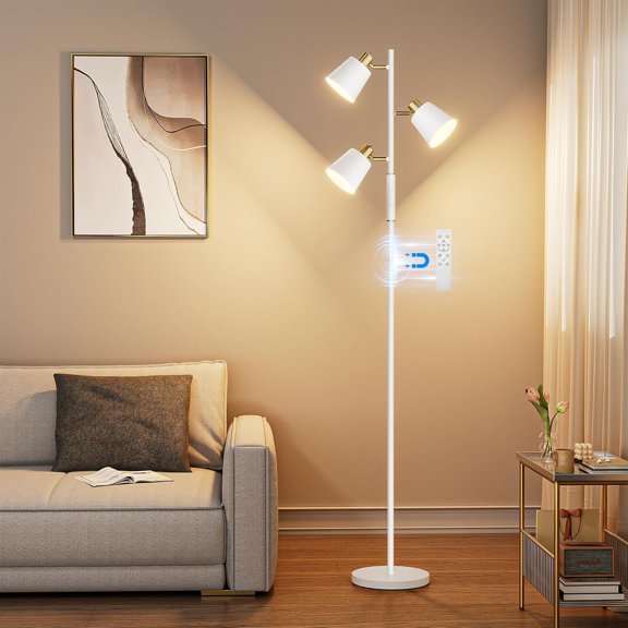 LED Tree Floor Lamp, 2500LM Super Bright Tall Standing Lamp with Remote &  Control, 4 Color Temperatures, 3 Rotatable Lights, Modern Dimmable Floor Lamps for Living Room Bedroom Office