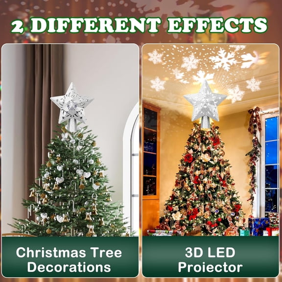 LED Tree Topper with Rotating Snowflake Projection for Decor