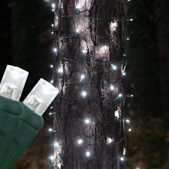 LED Tree Trunk Wrap Lights, Tree Wrap Christmas Lights, Easy Christmas Yard Lights (100 Lights, 2' x 6' Net, Cool White Lights, Green Wire)