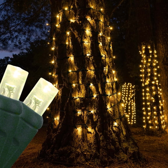 LED Tree Trunk Wrap Lights, Tree Wrap Christmas Lights, Easy Christmas Yard Lights (100 Lights, 2' x 6' Net, Warm White Lights, Green Wire)