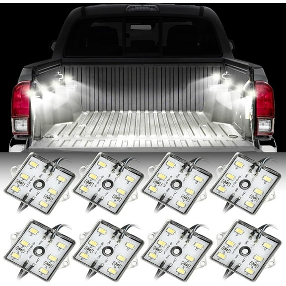LED Truck Pickup Bed Light Kit, 48 White LED Waterproof Universal Lighting Set with Switch, 8PCS Exterior Automotive Lighting Accessories for Pickup Trucks