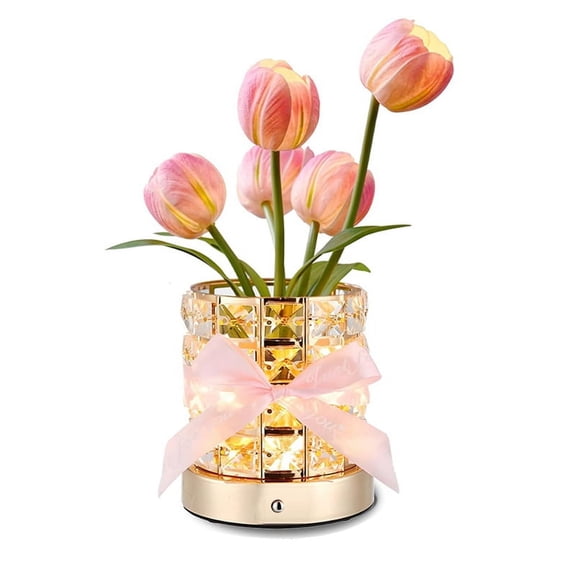 LED Tulip Cordless Night Light Dimmable Crystal Base with USB Charge, Small Night Light Home Decor,Birthday Gift Idea