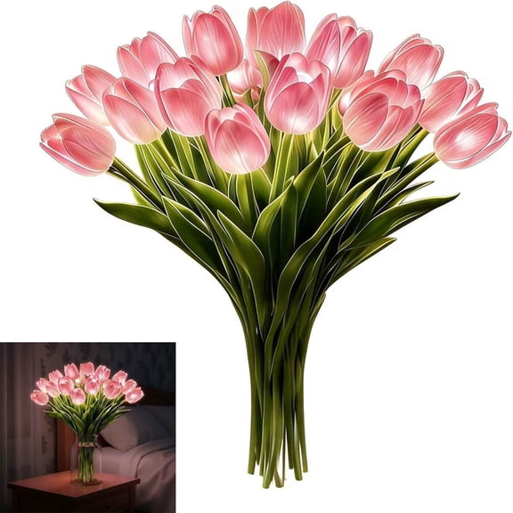 LED Tulip Night Light Vase Set with Adjustable Stems for Romantic Ambient Home Decor