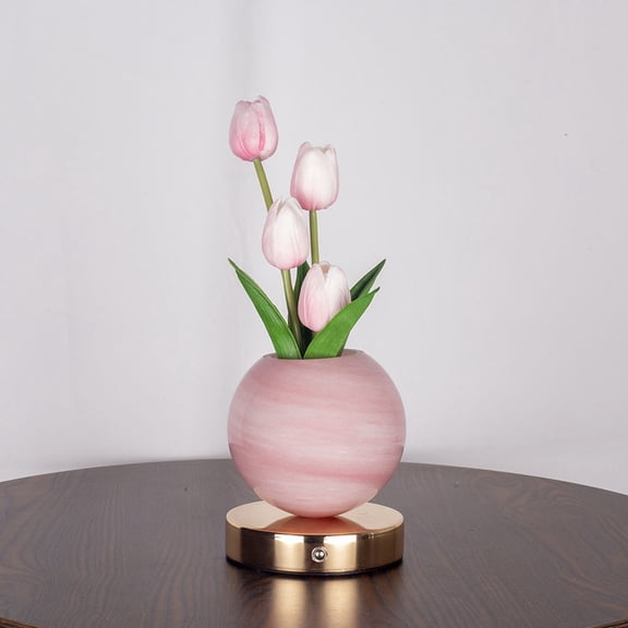 LED Tulip-Shaped Night Light, Tulip Starry Sky Night Table Lamp, USB Charging, Wireless Touch Control, Three-Color Adjustable Brightness(Style B)Q