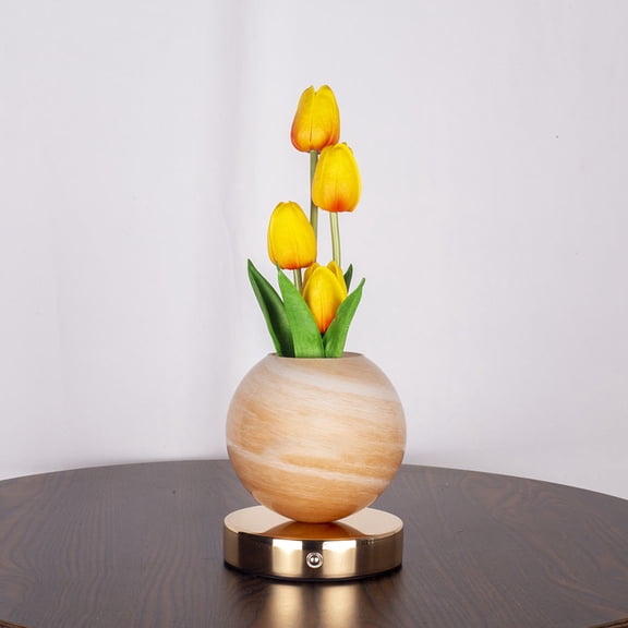 LED Tulip-Shaped Night Light, Tulip Starry Sky Night Table Lamp, USB Charging, Wireless Touch Control, Three-Color Adjustable Brightness(Style D)Q
