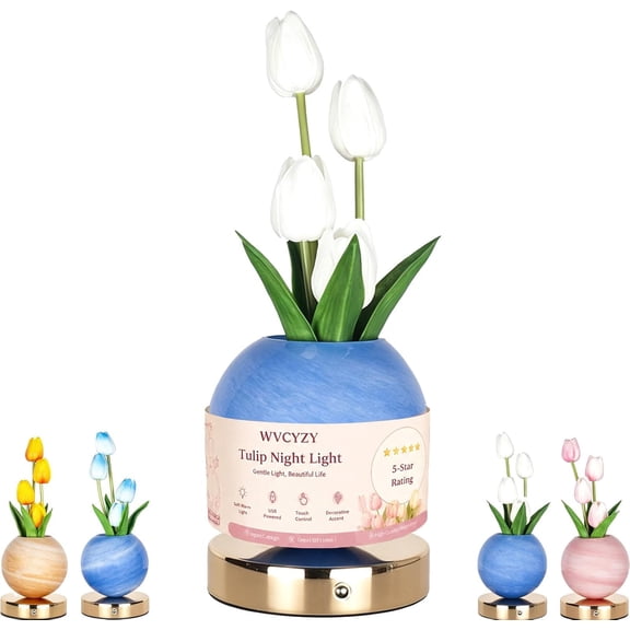 LED Tulip Starry Sky Night Table Lamp, USB Rechargeable Wireless Touch Dimmable Bedside Desk Light for Bedroom Home Decor, White (132 Characters) (k)