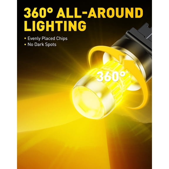 LED Turn Signal Bulb 3157 LED Bulbs Amber Yellow Brighter 3156 3457A 4057 4157 LED Bulb for Front Rear Turn Signal Light Blinker DRL Marker Parking Lights, Pack of 2