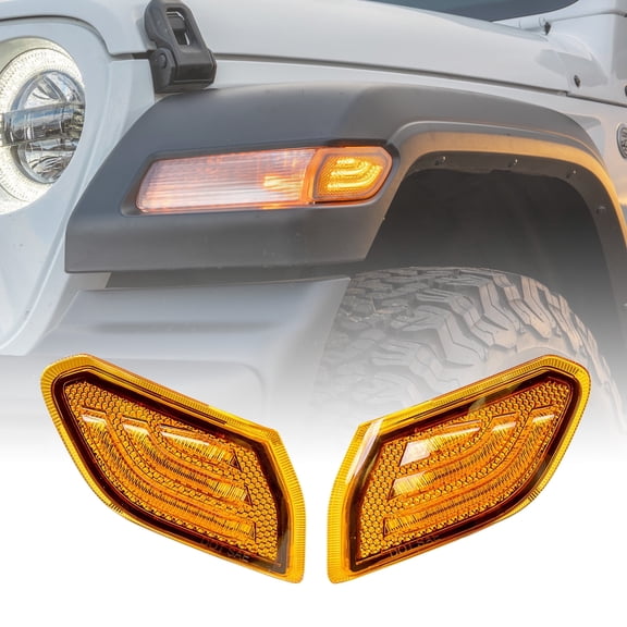 LED Turn Signal Marker Light Replacement for Jeep 2018+ Wrangler JL Gladiator JT [Amber Lens] [Plug-n-Play] [IP67 Waterproof] Corner Light Compatible with Jeep Wrangler JL Gladiator JT Accessories