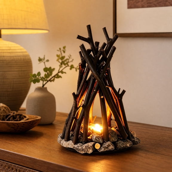 LED Twig Light Tabletop Ornament with Warm Light and White Noise for Indoor Home and Cabin Decor