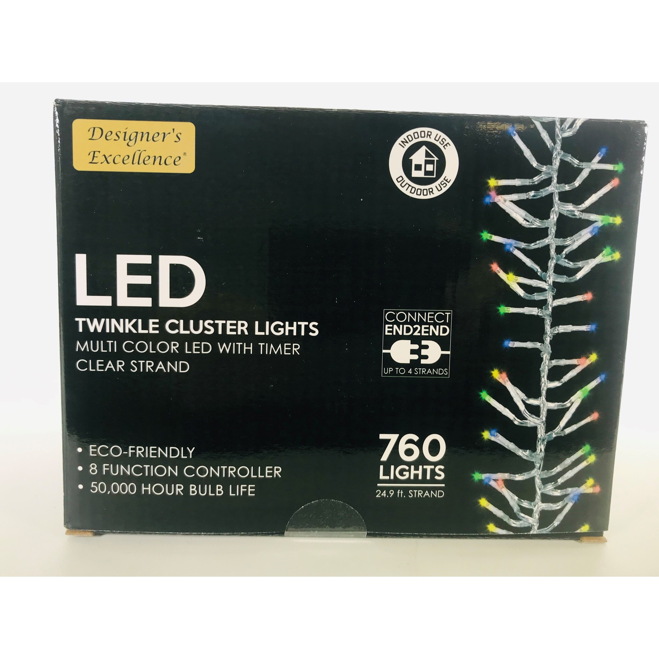 LED Twinkle Cluster Lights 24.9Ft Multi w/ Clear Strand Connect End to