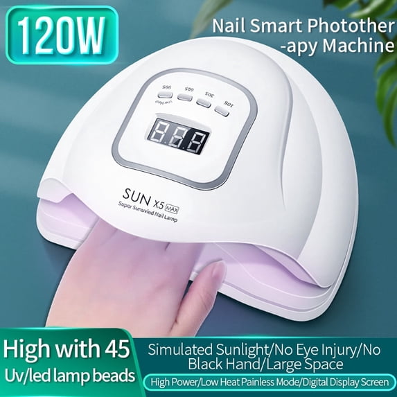 LED UV Nail Gel Curing Lamp - 120W Nail Dryer, Auto Sensor, 45 LED Lights, Dual Light Source, 4 Timer Settings 30s 60s, Eye-Friendly White Light, Professional DIY Manicure, Home Makeup Organizers