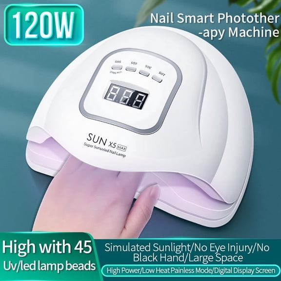 LED UV Nail Gel Curing Lamp - 120W Nail Dryer, Auto Sensor, 45 LED Lights, Dual Light Source, 4 Timer Settings 30s 60s, Eye-Friendly White Light, Professional DIY Manicure, Home Makeup Organizers