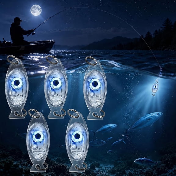 LED Ultra-Bright Fish Trap Lamp, Underwater Fishing Flash Lure,5PC Blue | 5-color LED, Durable plastic shell & anti-rust stainless steel loops. Perfect for saltwater and freshwater fishing