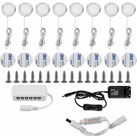 LED Under Cabinet Light Under Cupboard Lighting Showcase Recessed Spotlight 16W for Cupboard Furniture Cabinet Kitchen Cool White 6000K (Pack of 8)