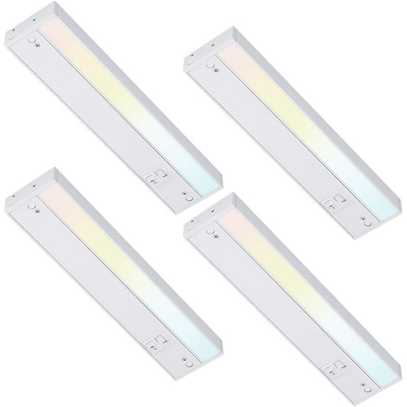LED Under Cabinet Task Lighting 3CCT, 12 Inch 8W, Hardwired & Plug-in, Dimmable & Linkable, 3 Color Selectable - 3000K/4000K/5000K, 120V 480LM, ETL Listed, White Aluminum Housing, Pack of 4