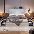 thumbnail image 1 of LED Upholstered Bed Frame Full Size with Adjustable Headboard&Charging Station&LED Lights,Modern Faux Leather Platform Bed Frame with 4 Storage Drawers, No Box Spring Needed,White, 1 of 11