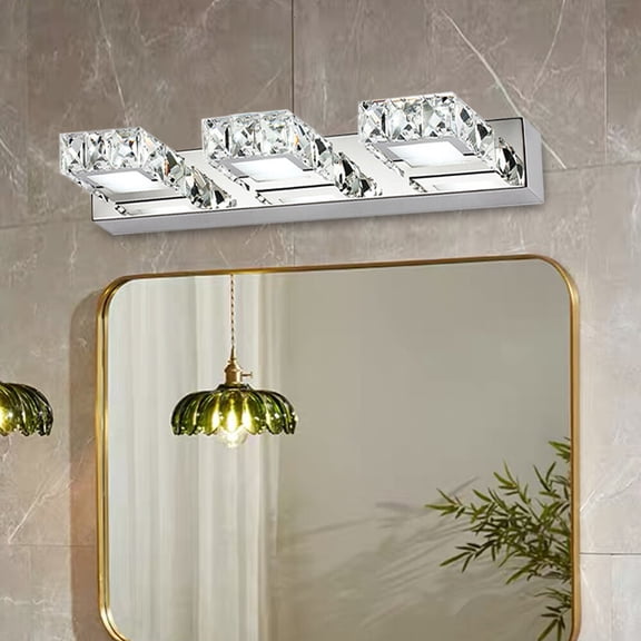 LED Vanity Light 3-Head Over Mirror  IP65 Waterproof Bathroom Lighting Fixture with K9 Crystal & Stainless Steel, 6000K Cool White 9W Wall Mount Makeup Light