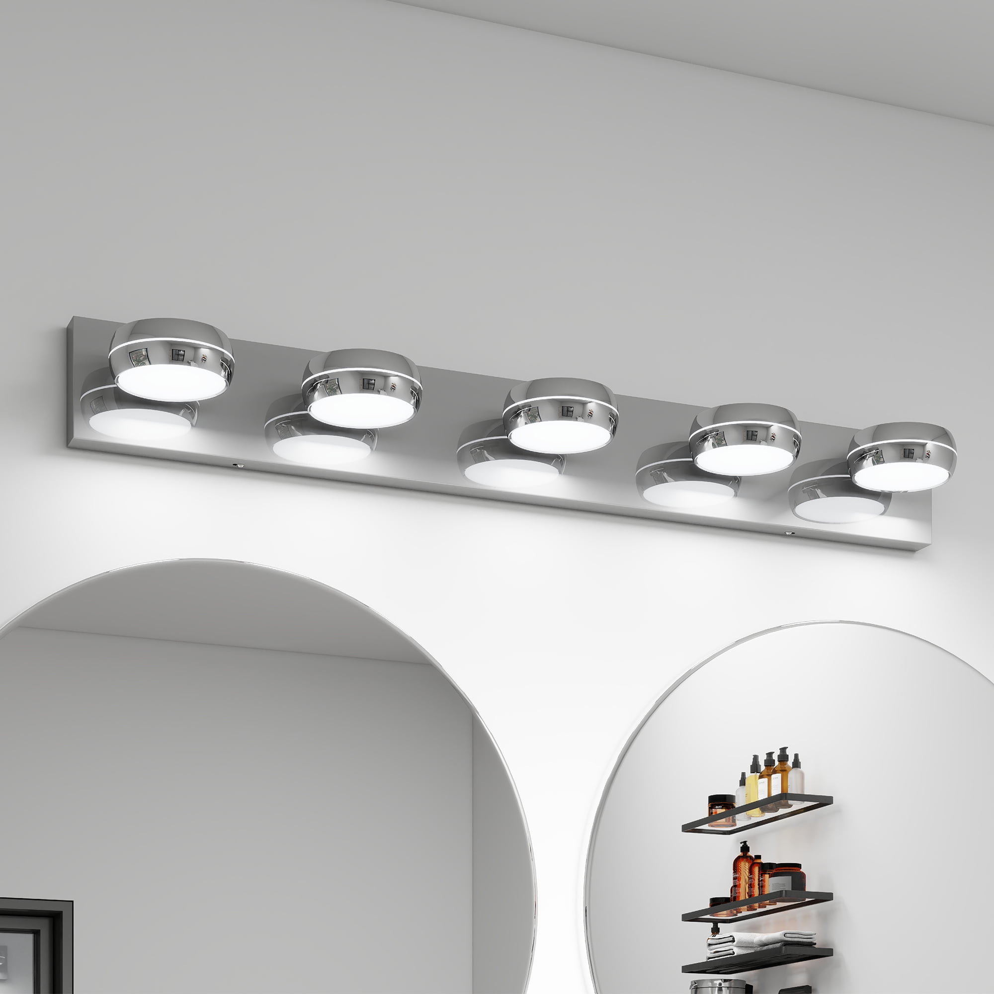LED Vanity Light 35in for Bathroom, 5-Light Chrome Fixture over Mirror, 18W Modern Bath Bar for Mirror, Bright LED Lighting for Makeup