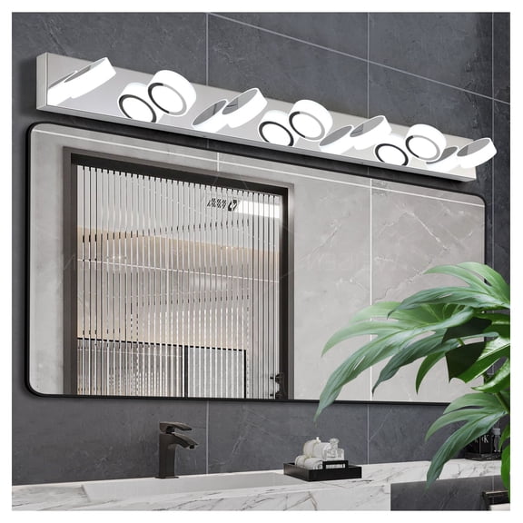 LED Vanity Light Fixture 52 Inch - 7-Light Chrome Bath Lighting - Dimmable Wall Sconce for Bathroom Mirrors, Modern Acrylic Shade, Shower & Dressing Room Decor