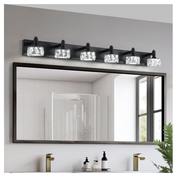 LED Vanity Light Fixture 6-Light Matte Black, Crystal Glass Bathroom Wall Sconce - Modern Farmhouse & Contemporary Decor