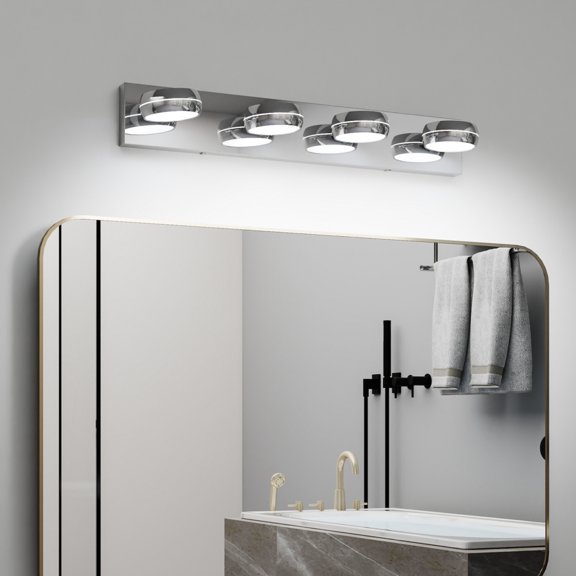 LED Vanity Lights 28in 4-Light Chrome Iron Bathroom Lighting over Mirror 18W (Made in China)