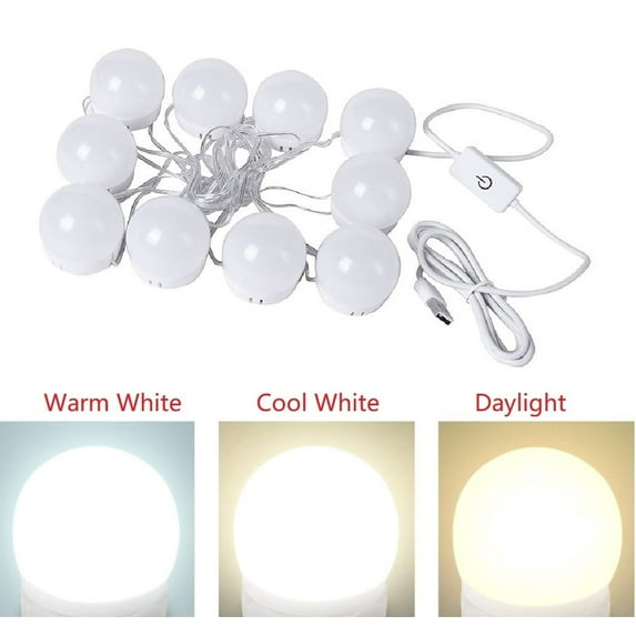 LED Vanity Lights For Mirror, Makeup Vanity Mirror Lights With 10 Dimmable Bulbs Brightness Adjustable USB Cable for Makeup Dressing Room, 3 Colors(Warm White Cool White Daylight)