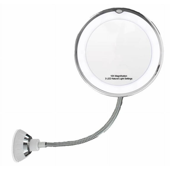 LED Vanity Makeup Mirror - 10X Magnification, 14 Lights, Flexible Gooseneck, Swiveling 360 Degree Bathroom Mirror, Cordless & Portable Natural Daylight Illumination