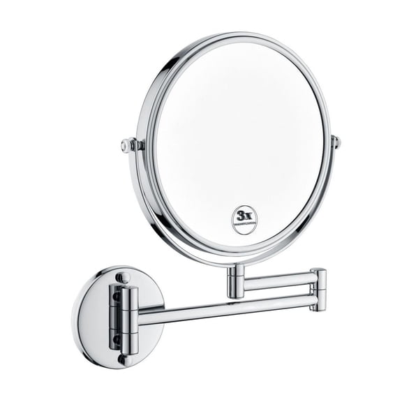 LED Vanity Mirror 8 Inch Two-Sided Magnifying Makeup Mirror, 12 Inch Extension Arm, 1X/3X Magnification, 360 Rotation, Wall Mount, Waterproof Shaving Mirror
