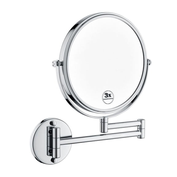 LED Vanity Mirror 8 Inch Two-Sided Magnifying Mirror with 12 Inch Extension, 1X/3X Magnification, 360 Rotation, Wall Mount, Waterproof, for Makeup & Shaving