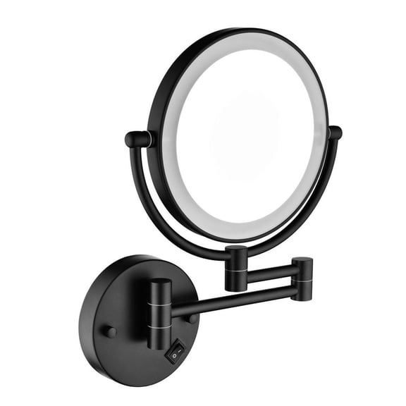 LED Vanity Mirror 8 Inch Two-Sided Magnifying, Wall Mount 1X/3X - Black, 12 Inch Extension, 360 Rotation, Waterproof Shaving Makeup Mirror