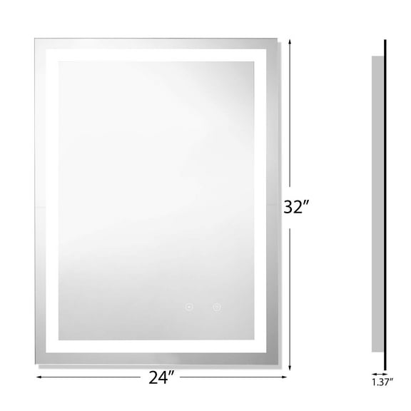 LED Vanity Mirror with Light, 24x32 Inch Smart Dimmable Anti-Fog Bathroom Mirror, CRI95+ HD Touch Control, 3 Color Lighting for Makeup, Wall Mount, Living Room, White