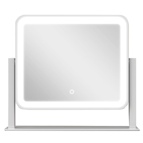 Kisportee 14"x12" LED Vanity Mirror with Lights, Dimmable 3-Color Modes, Touch Screen Makeup Mirror for Dressing Table, Square Design with Aluminum Frame, USB Charging Port